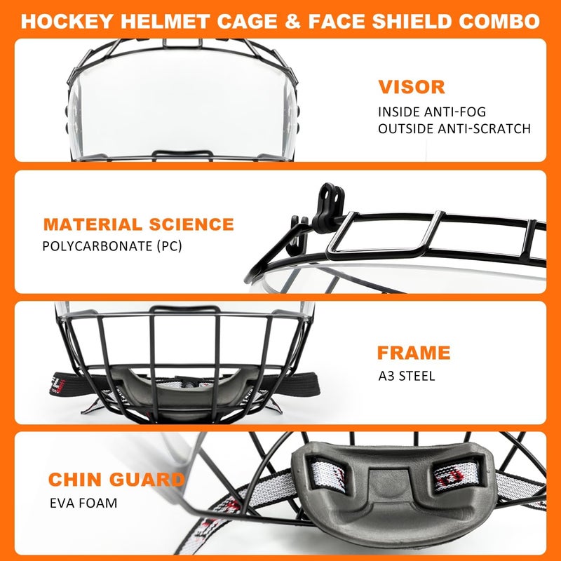 GY Hockey Helmet Cage & Face Shield Protector Combo Ice Hockey Full Face Shield Junior & Youth - Image 3
